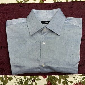 Boss Hugo Boss Slim Fit button down shirt silver with subtle navy dots 38/15